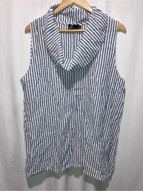 Sleeveless Striped Cowl Neck Top in White and Navy